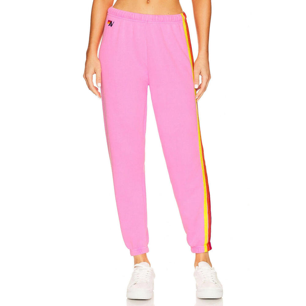 Aviator Nation Pink Track Joggers with Red and Yellow Side Stripes